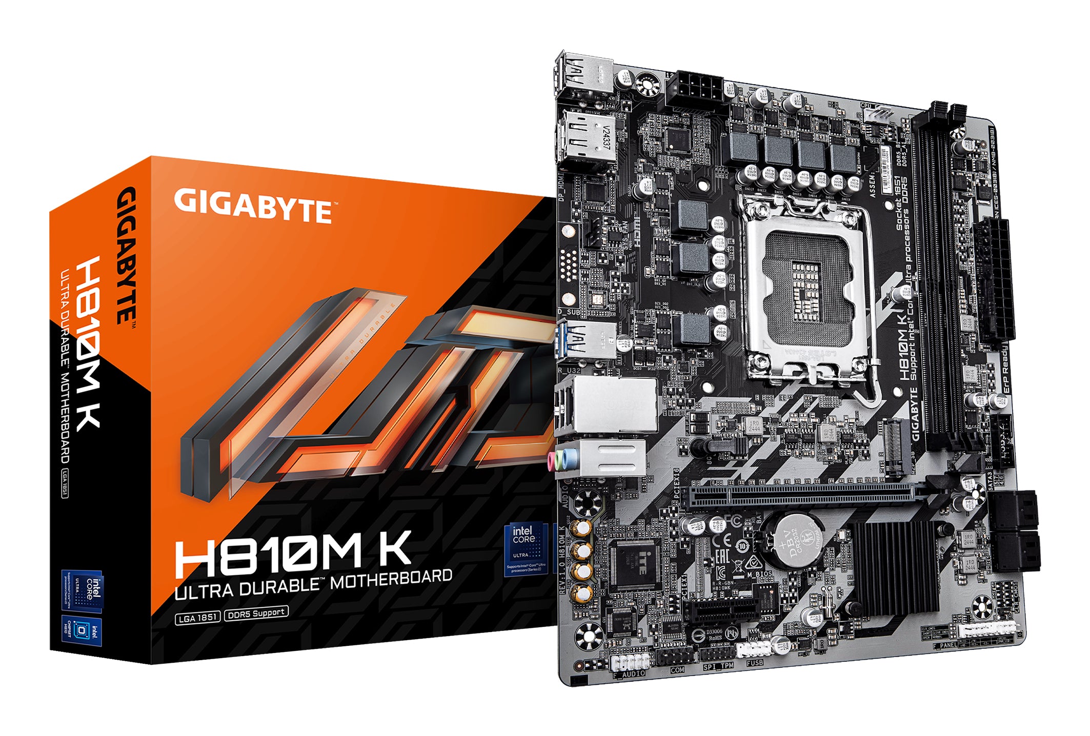 Placa-mãe Gigabyte H810M K - Intel Core Ultra (Série 2) CPUs, 3+1+2 fases VRM, até 6400MHz DDR5, 1xPCIe 4.0