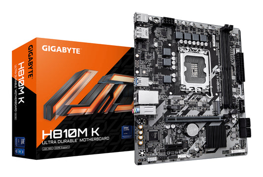 Placa-mãe Gigabyte H810M K - Intel Core Ultra (Série 2) CPUs, 3+1+2 fases VRM, até 6400MHz DDR5, 1xPCIe 4.0