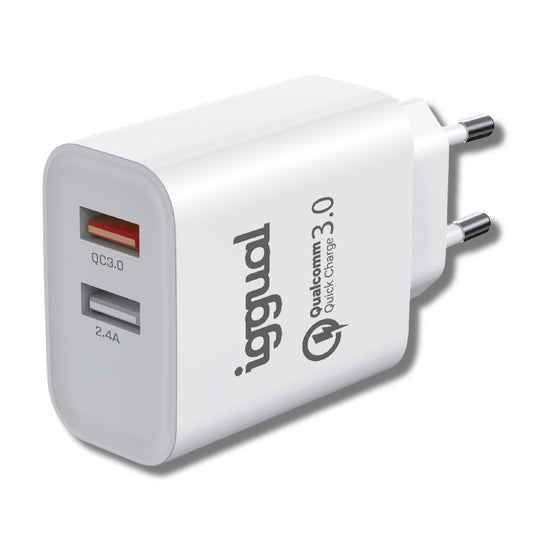 iggual Carregador doble 2xUSB carga rápida QC3.0 30W