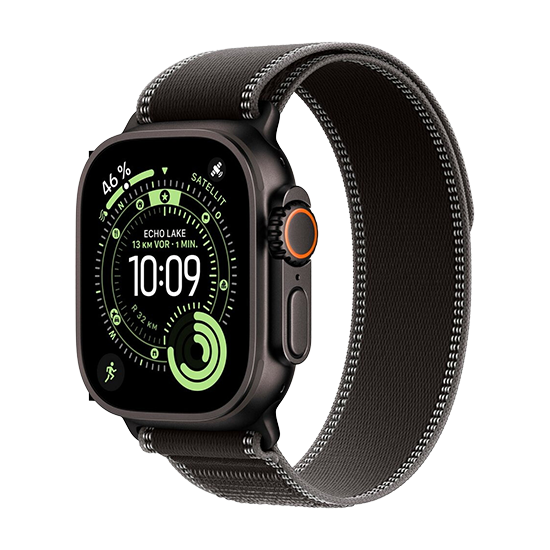 Apple Watch Ultra 3 LTE 49mm Caixa de Titânio Preto com Trail Loop Preta/Carvão - M/L