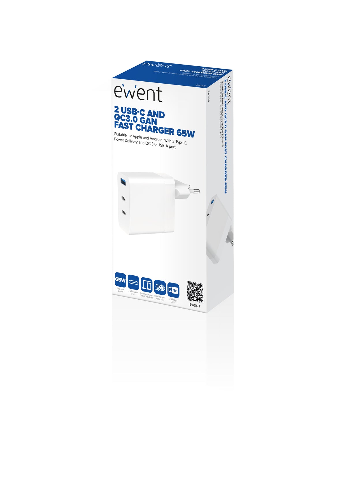 Carregador Ewent carga rapido 65w usb-c e usb-a - imagem 7