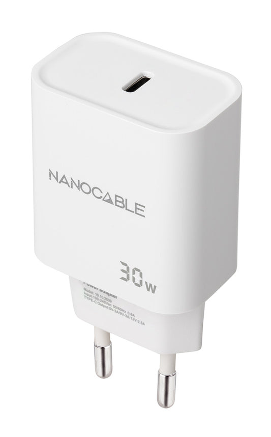 Nanocable Carregador Parede USB-C PD 30W Branco