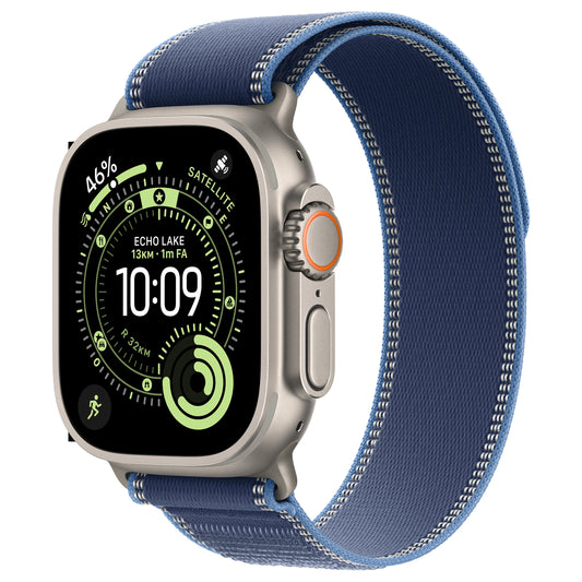 Apple Watch Ultra 3 Titânio LTE 49 mm Natural (Bracelete Trail azul/azul-claro) – P/M