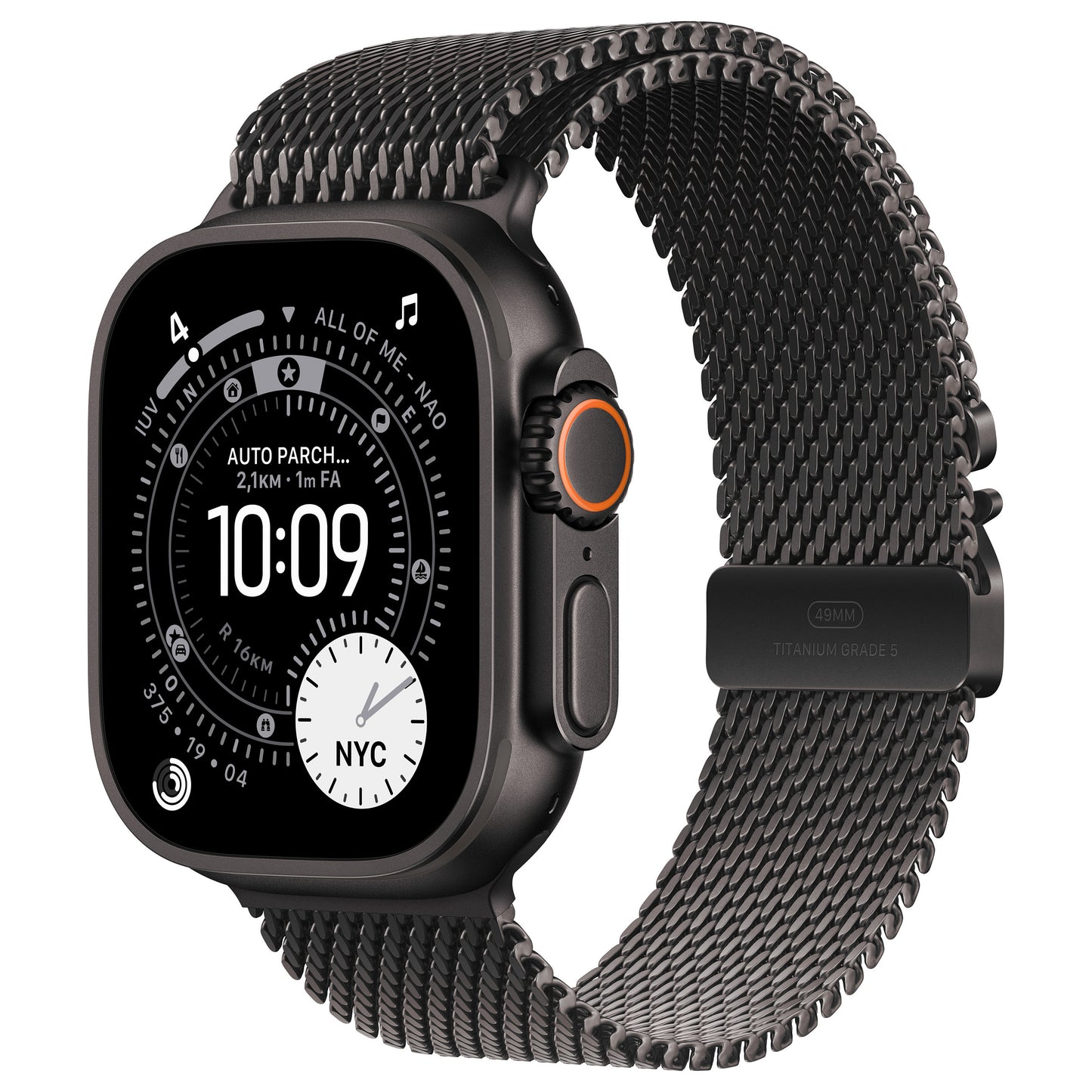 Apple Watch Ultra 3 Titânio Cellular 49 mm Preto (Bracelete Milanesa em Titânio Preta) Grande