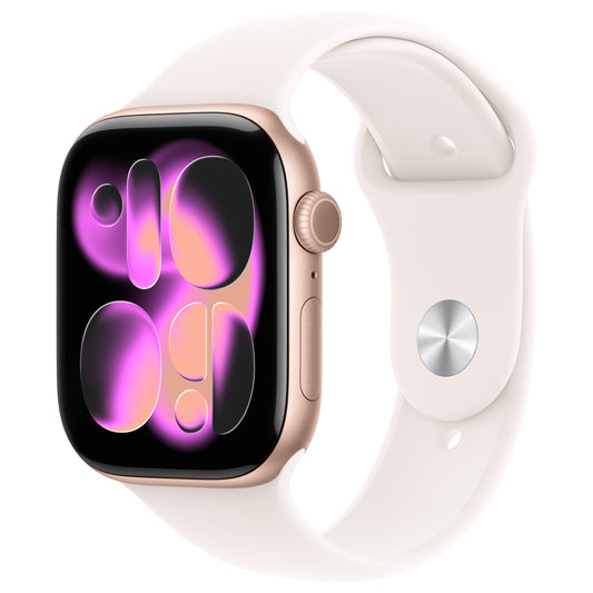 Apple Watch S11 Alumínio 46mm Ouro Rosa (bracelete desportiva rosa claro) M/L