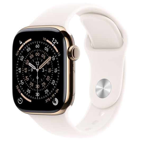 Apple Watch S11 Titânio Dourado LTE 42 mm (Pulseira desportiva rosa) – P/M