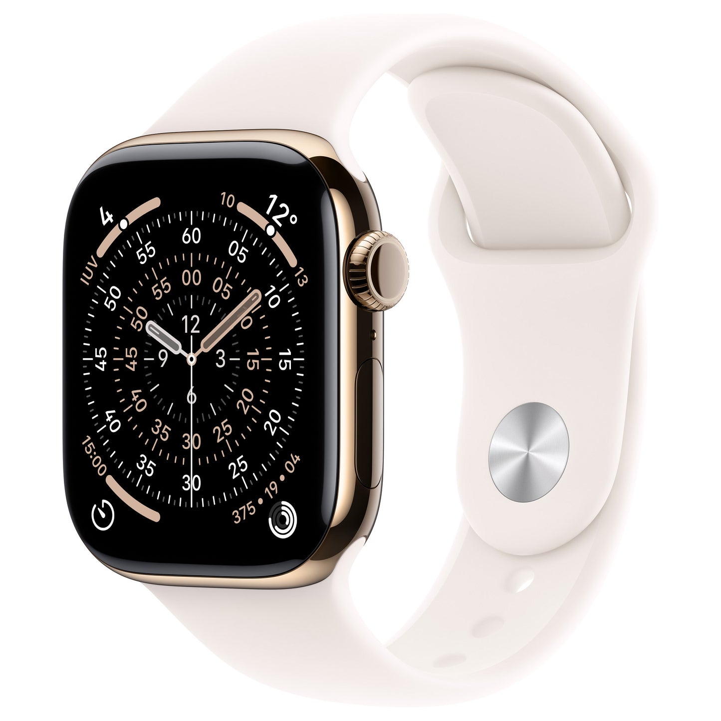 Apple Watch Series 11 Titânio Dourado Cellular 42 mm (Bracelete Desportiva Rosa-pálido) M/L