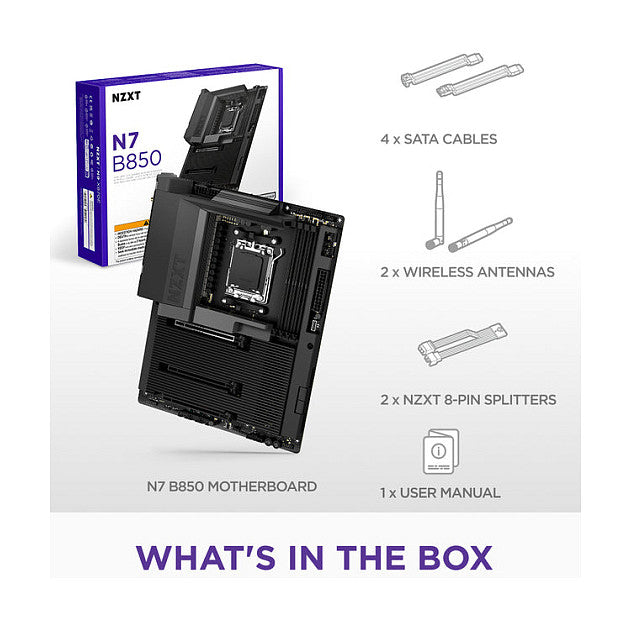 Motherboard NZXT N7 B850 WiFi Preto DDR5 AM5 Preto Cover N7-B85XT-B1 retail - NZXT