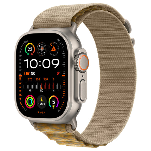 Apple Watch Ultra 2 GPS + LTE 49 mm Caixa de Titânio Natural com Bracelete Alpine Castanha – P