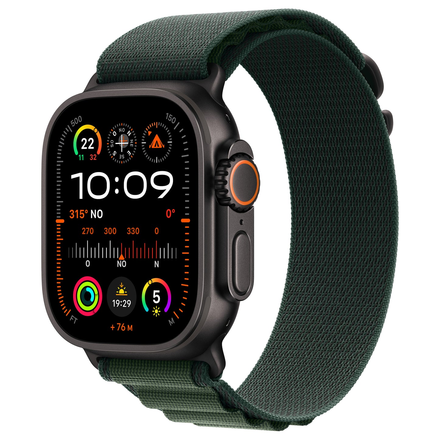 Apple Watch Ultra 2 GPS + LTE 49 mm Caixa de Titânio Preto com Bracelete Alpine Verde-Escuro – M