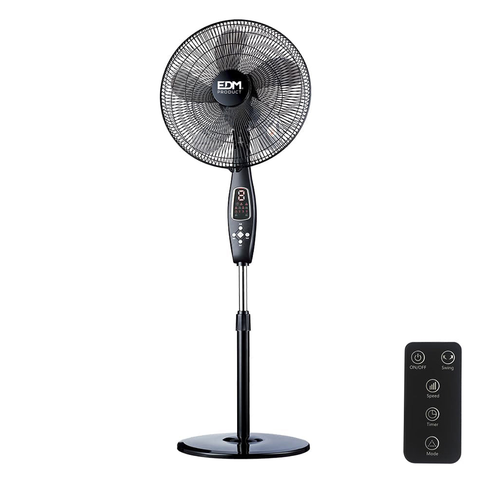 VENTOINHA DE PÉ, COR PRETO, COM COMANDO. POTÊNCIA: 60W PÁS: Ø40cm ALTURA AJUSTÁVEL 110-130cm