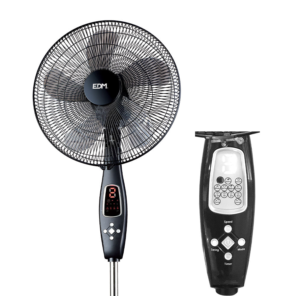 VENTOINHA DE PÉ, COR PRETO, COM COMANDO. POTÊNCIA: 60W PÁS: Ø40cm ALTURA AJUSTÁVEL 110-130cm