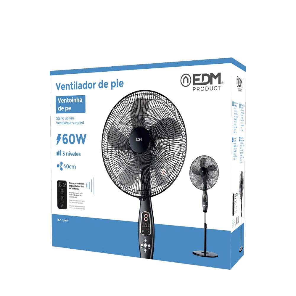 VENTOINHA DE PÉ, COR PRETO, COM COMANDO. POTÊNCIA: 60W PÁS: Ø40cm ALTURA AJUSTÁVEL 110-130cm