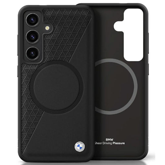 Capa BMW de couro com meia textura MagSafe para Samsung Galaxy S25 preta