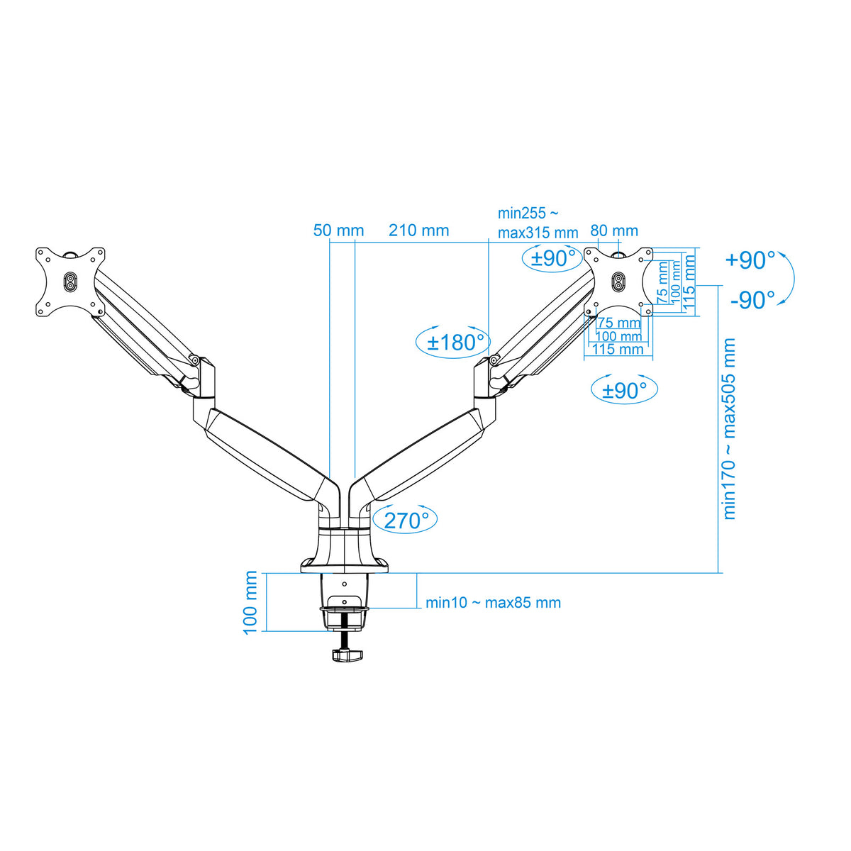 Suporte de Monitor Tooq DB3132TNR-S Mesa incl/gir 2brz 13-32" - imagem 17