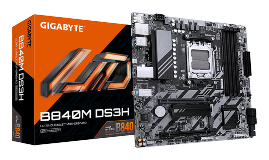 Placa-mãe Gigabyte B840M DS3H - AMD Ryzen 9000 CPUs, 8+2+2 fases VRM, até 8200MHz DDR5, 2xPCIe 4.0 M.2, 2.5GbE