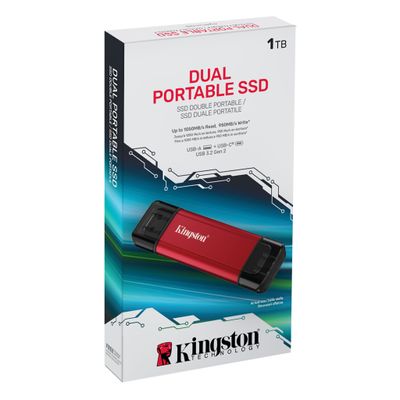 SSD Kingston Dual portátil – 1 TB – USB 3.2 Gen 2 – vermelho