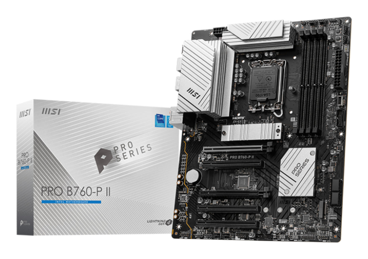 MSI PRO B760-P II motherboard Intel B760 LGA 1700 ATX Extended Heatsink Extended Heatsink enlarges the surface of heat dissipation and maintain the performance at heavy loads. M.2 Shield Frozr Strengthened M.2 thermal solution helps keep M.2 SSD safe