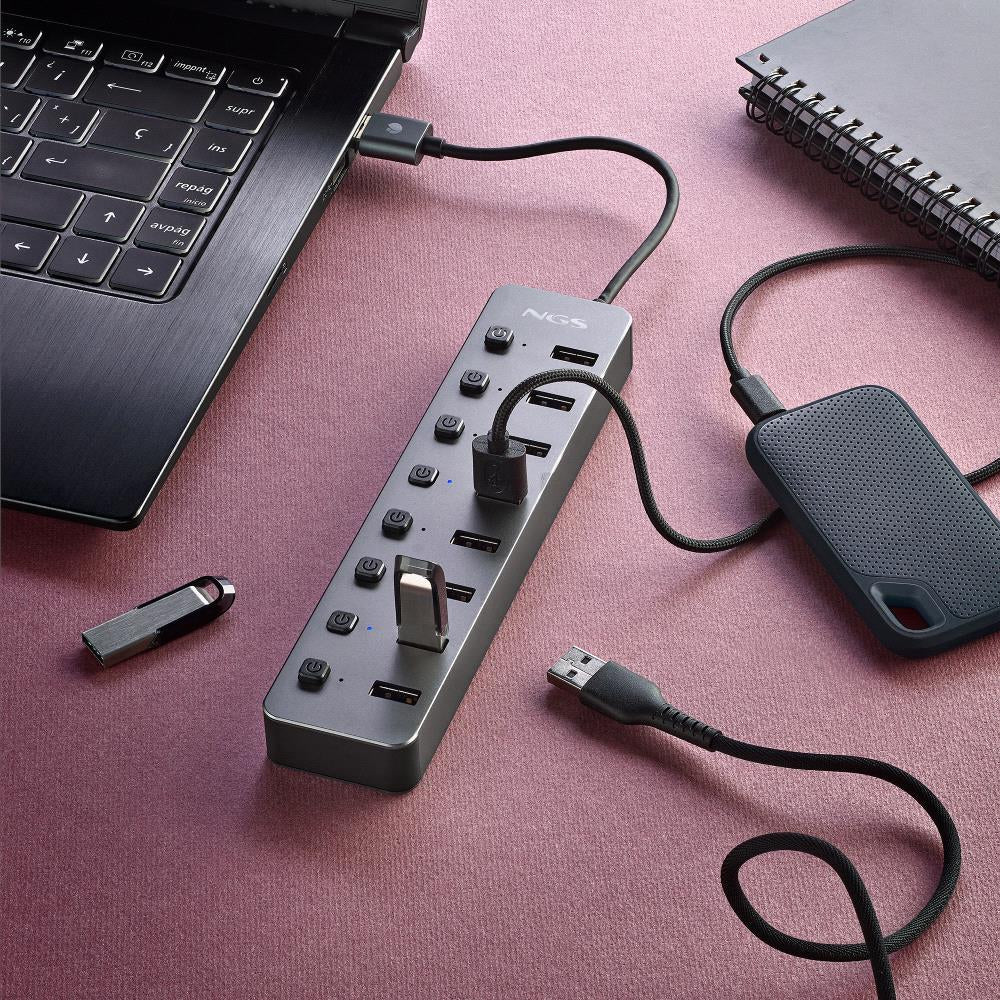 Hub USB NGS IHUB8 / 8xUSB 3.0 / cinzento
