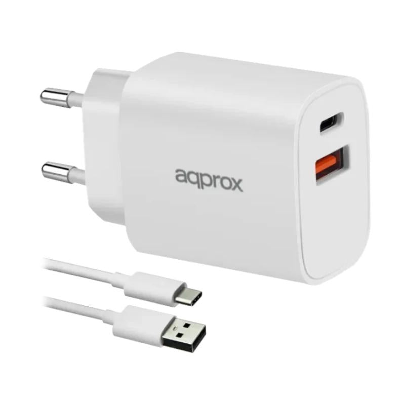 Carregador Approx 20W QC 1 X USB A+ 1 X USB C+CABLE