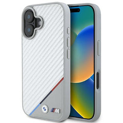 Capa BMW BMHMP16S23PUDTS | iPhone 16 6.1" | Cinza/azul M carbono Tricolor MagSafe
