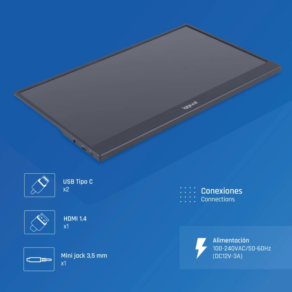 Monitor iggual portátil 15,6" IPS FHD USB-C funda - imagem 4