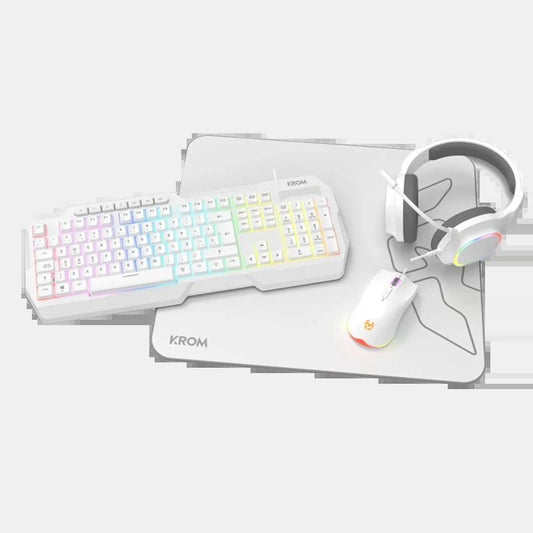 Conjunto Teclado e Rato KROM KENTA PC Combo Gaming 4 em 1 RGB Branco