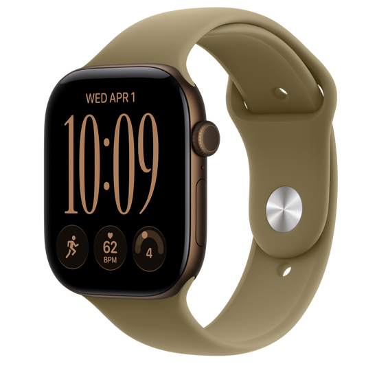 Apple Watch Series 12 GPS 46 mm alumínio bronze escuro com bracelete desportiva verde-azeitona