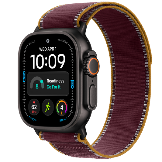 Apple Watch Ultra 4 GPS + Cellular 49 mm titânio preto com bracelete Trail Loop bordéus
