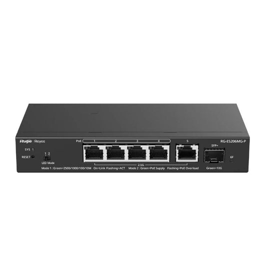 Switch de Rede Reyee ES206MG-P 4xmGb PoE 1xSFP+ 70W