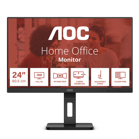 Monitor AOC 24E3QAF de 23,8 polegadas Full HD IPS, vista frontal.