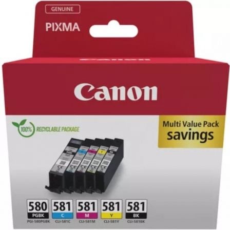 Tinteiro Original Canon PGI-580 PB + CLI-581Multipack/ Ciano/ Magenta/ Amarelo/ Preto