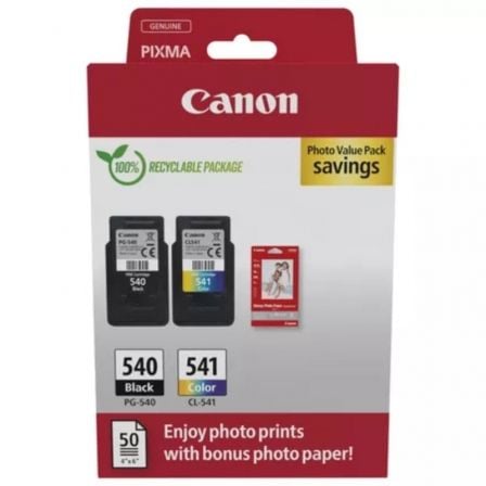 Tinteiro Original Canon PG-540 + CL-541 Multipack/ Preto/ Tricolor + Papel Fotográfico