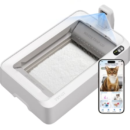 Caixa de Areia Autolimpante para Gatos PetKit PuroBot Crystal Duo com Câmara/ Control desde APP/ branco