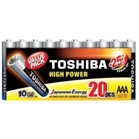 Pack de 20 Pilhas AAA Toshiba High Power LR03 / 1.5V / Alcalinas