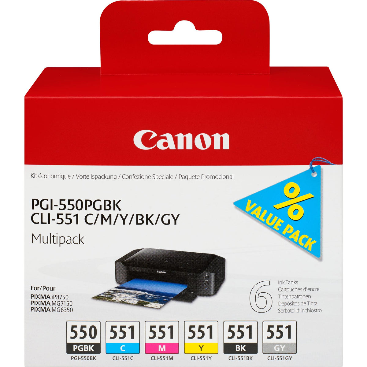 Canon Ink PGI-550/CLI-551 / 6496B005 PBK,PC,PGY,PM,BK,PY Multipack - imagem 2
