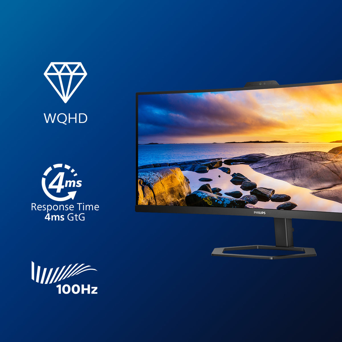 Monitor Curvo Ultrawide Profissional Philips 34E1C5600HE 34"/ WQHD / Webcam / Multimédia / Ajustável em altura/altura