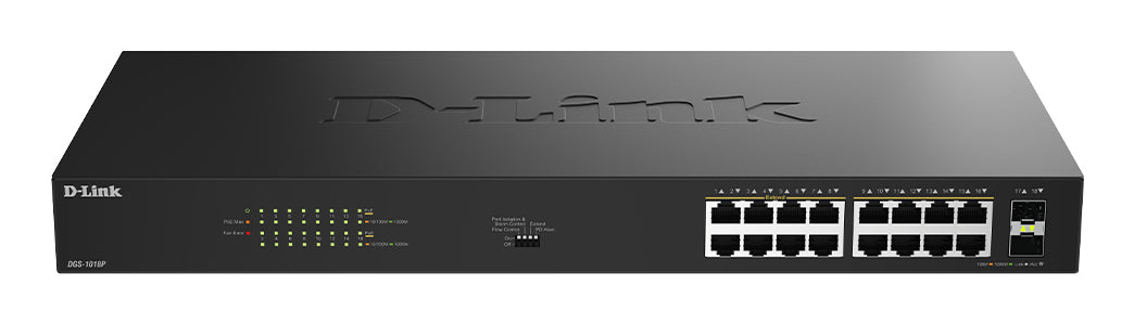 Switch de Rede D-Link DGS-1018P/E 16xGbE PoE+ 2xSFP