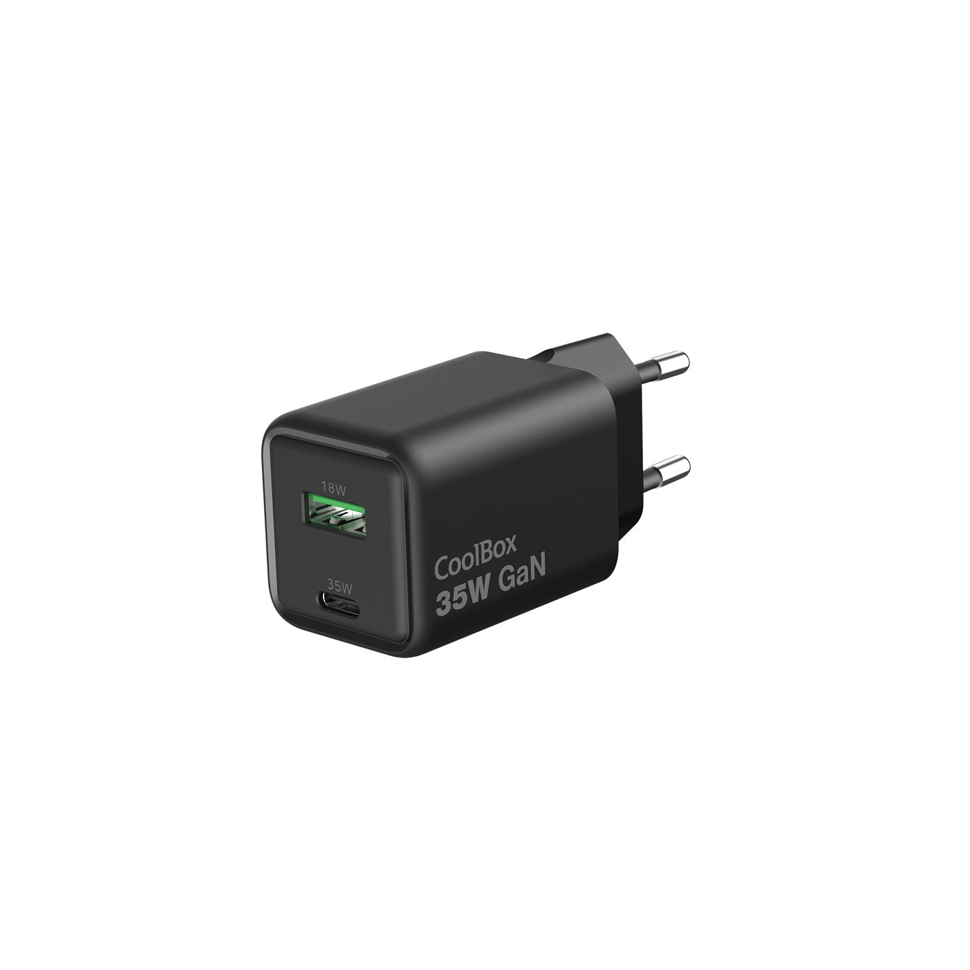 COOLBOX Carregador Gan 35W USB-A/USB-C Parede Preto