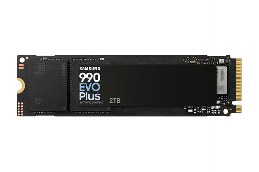 Samsung SSD 990 EVO Plus MZ-V9S2T0 - 2 TB - M.2 2280 - PCIe 5.0 x2 NVMe Spectacular speed everyday Blast through tasks faster. 990 EVO Plus with the latest NAND offers boosted sequential read/write speeds up to 7,250/6,300MB/s. Huge files, instant tr