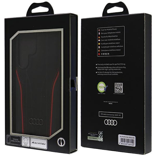 Capa rígida Audi em couro genuíno com MagSafe para S24 Ultra S928, preto-vermelho