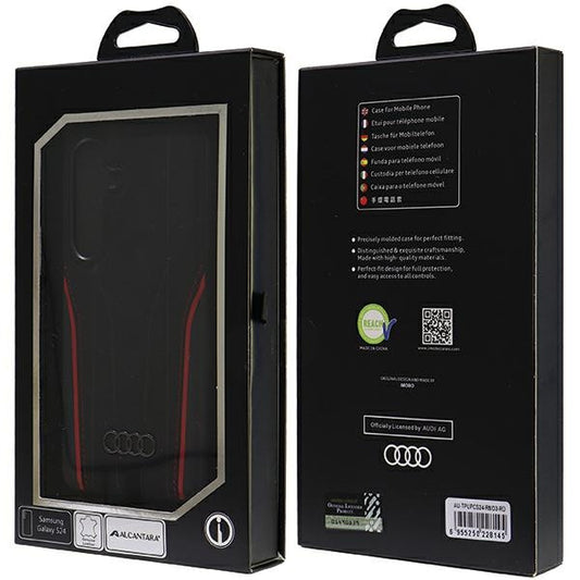 Capa rígida Audi em couro genuíno com MagSafe para S24 S921, preto-vermelho