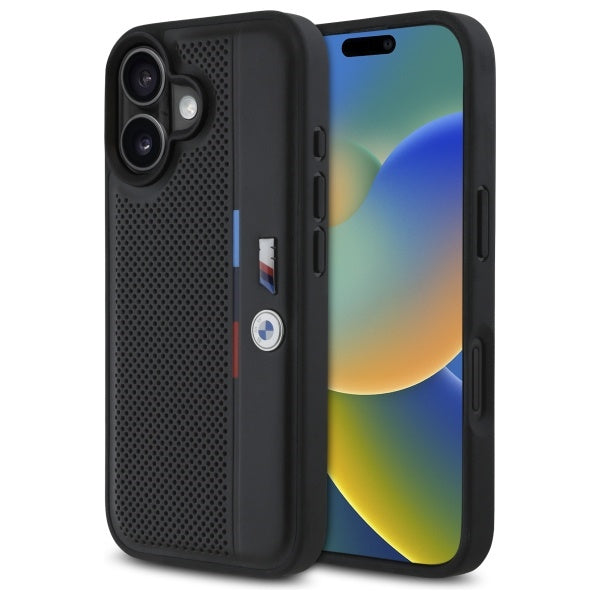 Capa BMW BMHCP16S23PUPVK | iPhone 16 6.1" | Preta M perfurada Tricolor Detail Line