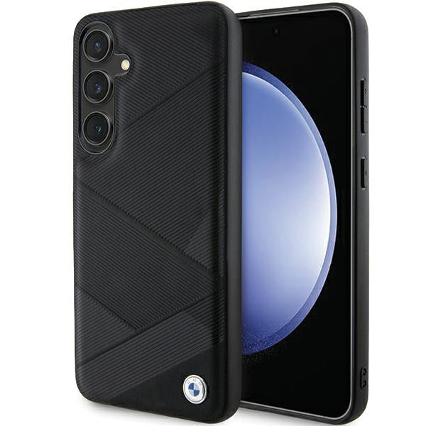 Capa BMW Signature de couro com padrão de linhas cruzadas para Samsung Galaxy S24+ preta