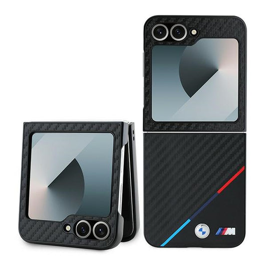 Capa BMW BMHCZF623PUDTK para Samsung Galaxy Z Flip6 (F741) – hardcase carbono tricolor preta