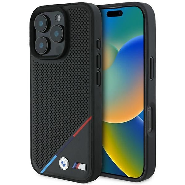 Capa BMW BMHMP16L23PUPDK | iPhone 16 Pro 6.3" | Preta M perfurada Tricolor MagSafe