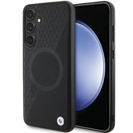 Capa BMW Signature de couro com meia textura & círculo MagSafe para Samsung Galaxy S24+ preta