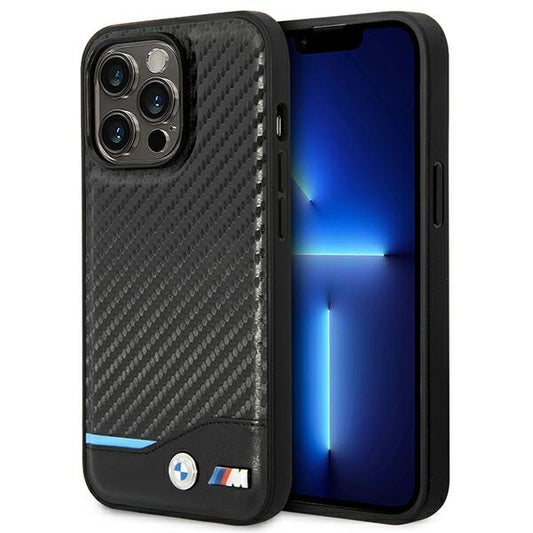 Capa BMW BMHCP14L22NBCK | iPhone 14 Pro 6.1" | Couro carbono preto
