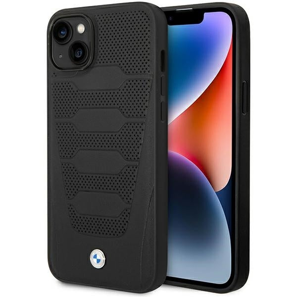 Capa BMW BMHCP14S22RPSK | iPhone 14 6.1" | Couro preto com estampa de bancos