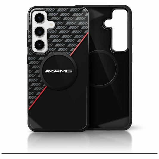 Capa AMG dupla camada losangos MagSafe Galaxy S25 – Preta/vermelha
